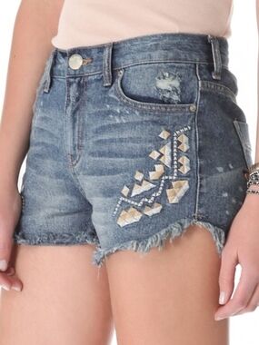 Free People Tulum Embroidered Distressed Denim Shorts, Size 31 (C5)